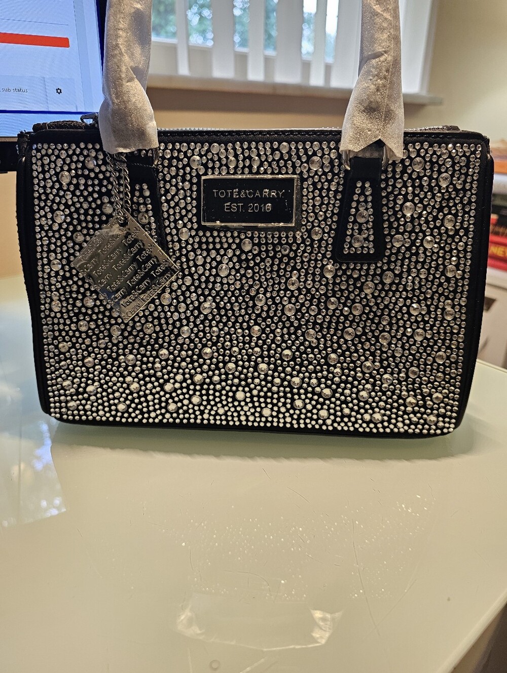 TOTE & CARRY  NEW Embellished Black Crystal Tote Bag